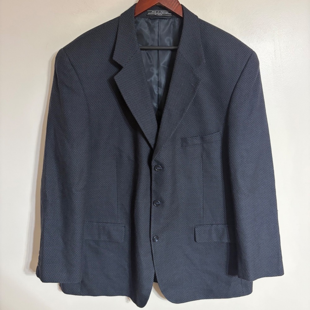 Gianelli Mens Navy Blue Lambswool Cashmere Blend 3 Button Blazer Sport Coat